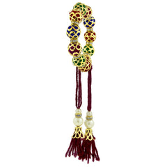 Handcrafted Maroon Thread Gold Pearl Cz Free Size Stretchable Bracelet