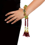 Handcrafted Maroon Thread Gold Pearl Cz Free Size Stretchable Bracelet