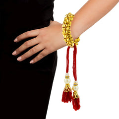 Handcrafted Antique Red Thread Gold Pearl Cz Bracelet For Kids Girls
