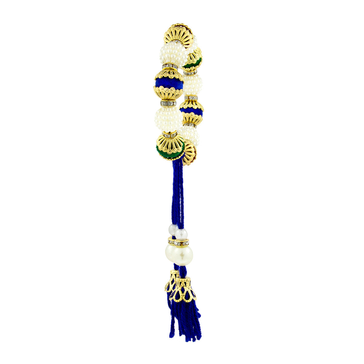 Handcrafted Blue Thread Gold Pearl Cz Free Size Stretchable Bracelet