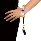 Handcrafted Blue Thread Gold Pearl Cz Free Size Stretchable Bracelet