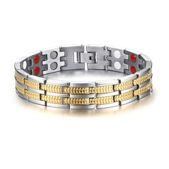 Italian Stainless Steel 18K Gold Rhodium Finish Magnetic Bracelet Men