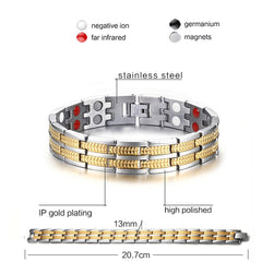 Italian Stainless Steel 18K Gold Rhodium Finish Magnetic Bracelet Men