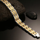 Italian Stainless Steel 18K Gold Rhodium Finish Magnetic Bracelet Men