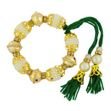 Handcrafted Green Thread Gold Pearl Cz Beads Stretch Bracelet
