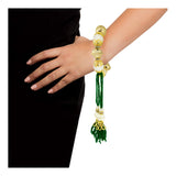 Handcrafted Green Thread Gold Pearl Cz Beads Stretch Bracelet