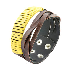 Funky Biker Yellow Brown Faux Leather Wrist Band Strap Bracelet Men