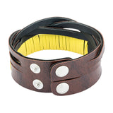 Funky Biker Yellow Brown Faux Leather Wrist Band Strap Bracelet Men