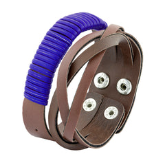 Funky Biker Blue Brown Faux Leather Wrist Band Strap Bracelet For Men