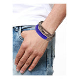 Funky Biker Blue Brown Faux Leather Wrist Band Strap Bracelet For Men