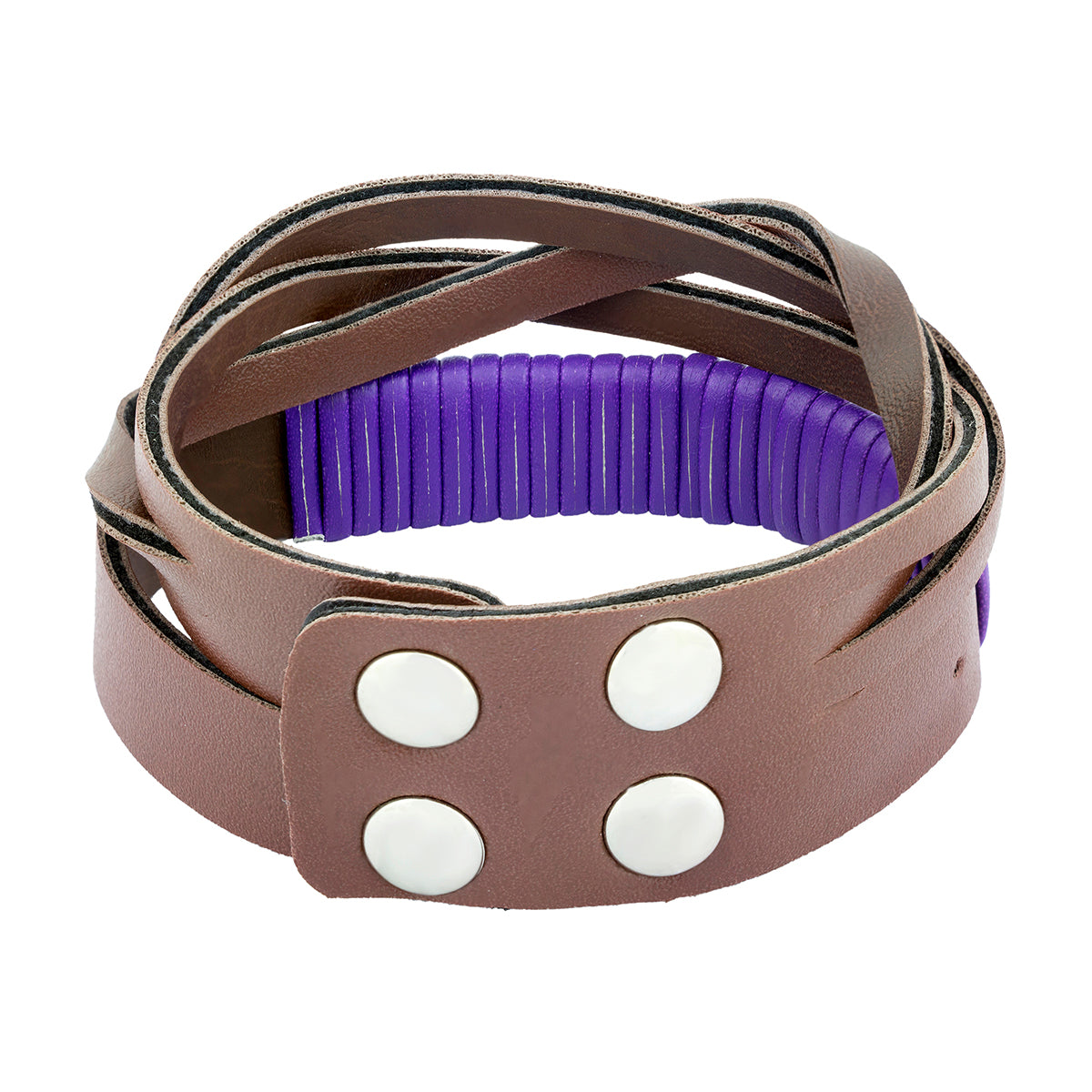 Funky Biker Purple Brown Faux Leather Wrist Band Strap Bracelet Men