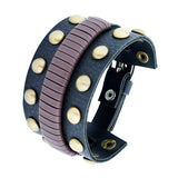 Funky Biker Black Brown Faux Leather Wrist Band Strap Bracelet For Men