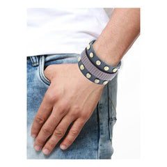 Funky Biker Black Brown Faux Leather Wrist Band Strap Bracelet For Men