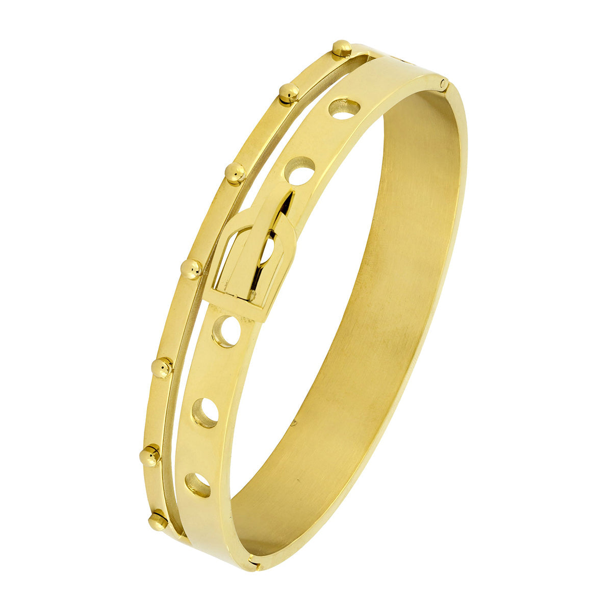 Belt 18K Gold Stainless Steel Openable Bangle Cuff Kada Bracelet Men