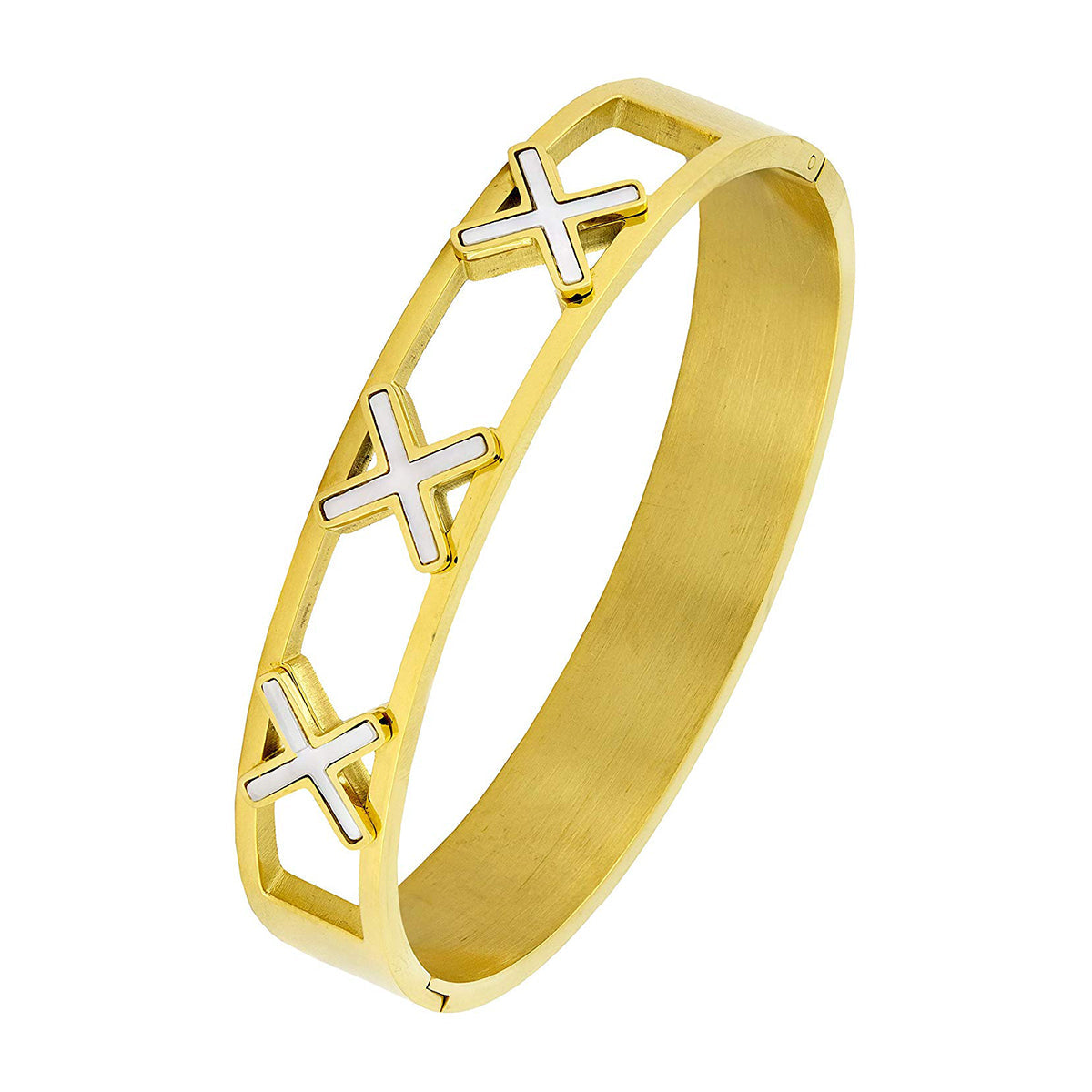 Cross 18K Gold Stainless Steel Bangle Cuff Kada Bracelet For Women