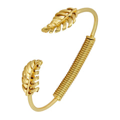 Stylish Etched Leaf 18K Gold Brass Cuff Bracelet For Girls Women