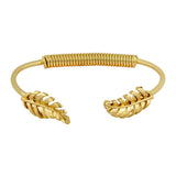 Stylish Etched Leaf 18K Gold Brass Cuff Bracelet For Girls Women