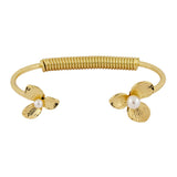 Delicate Flower 18K Gold Brass Cuff Kada Bangle Bracelet For Women
