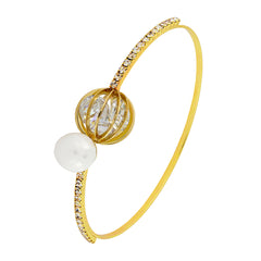 Delicate 18K Gold Brass Crystal Pearl Bangle Kada Bracelet For Women