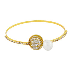 Delicate 18K Gold Brass Crystal Pearl Bangle Kada Bracelet For Women