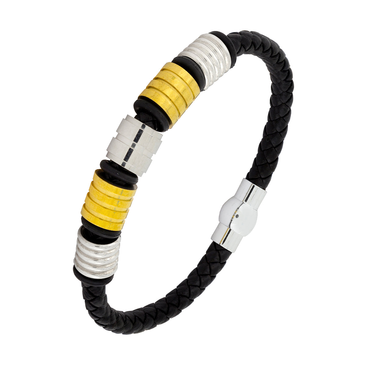 18K Gold Braided Leather Strand Wrist Band Bracelet For Men