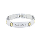 Glossy Two Tone 18K Gold Accents Stainless Steel Personalized Engraved Bracelet Men
