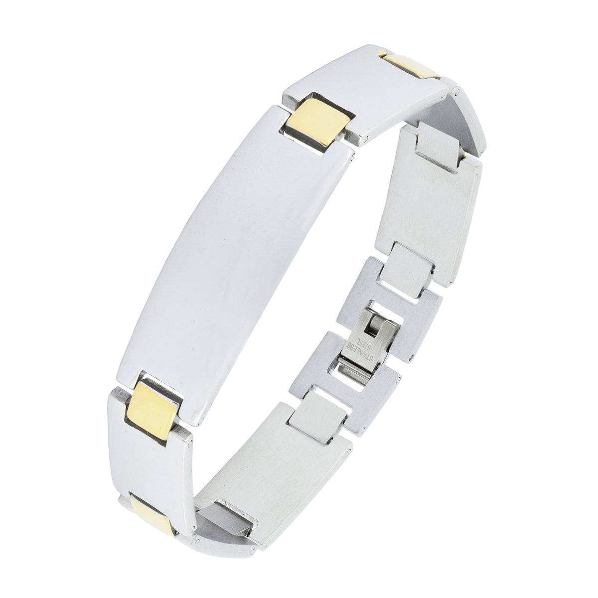 Glossy Two Tone 18K Gold Accents Stainless Steel Chain Bracelet Men