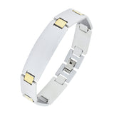 Glossy Two Tone 18K Gold Accents Stainless Steel Chain Bracelet Men