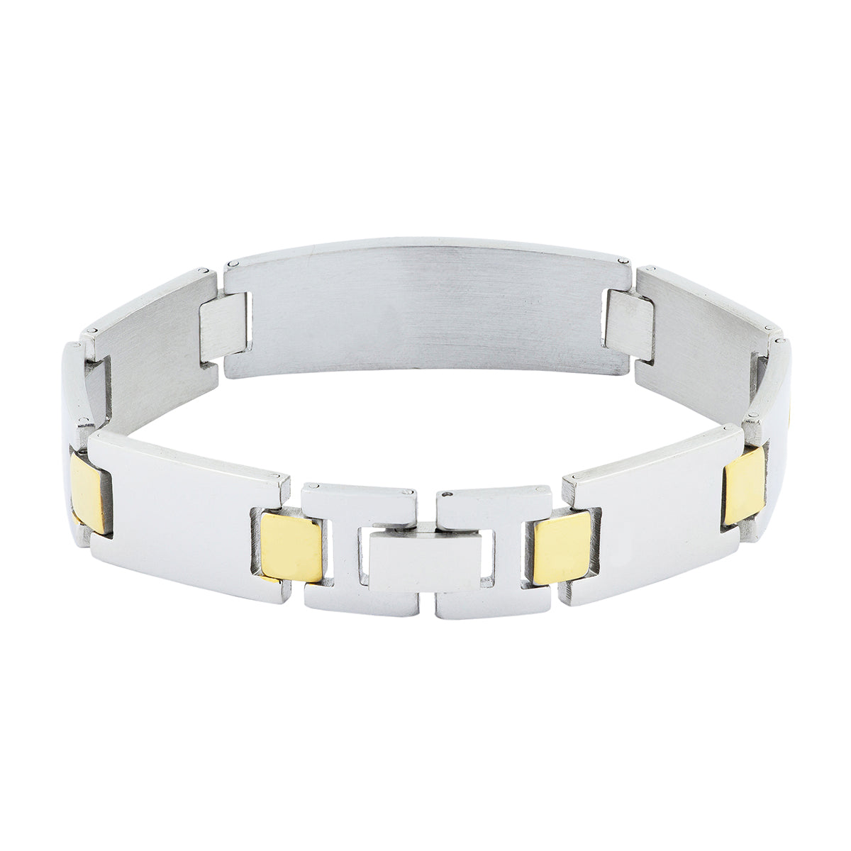 Glossy Two Tone 18K Gold Accents Stainless Steel Chain Bracelet Men