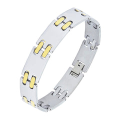 Glossy Dual Tone 18K Gold Accents Stainless Steel Chain Bracelet Men