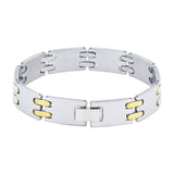 Glossy Dual Tone 18K Gold Accents Stainless Steel Chain Bracelet Men