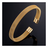 Slim Mesh 18K Gold Stainless Steel Cuff Kada Bangle Bracelet For Men