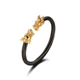 Lion Dragon Black Gold Stainless Steel Cuff Kada Bangle Bracelet Men