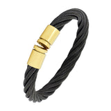 Braided Rope Black Gold Stainless Steel Cuff Kada Bangle Bracelet Men