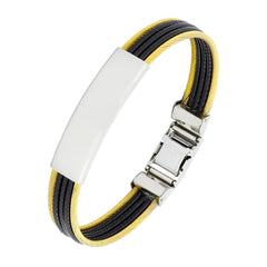 Id Biker Rope Black Stainless Steel 18K Gold Kada Bangle Bracelet Men