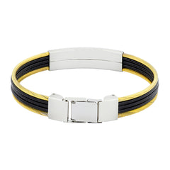 Id Biker Rope Black Stainless Steel 18K Gold Kada Bangle Bracelet Men
