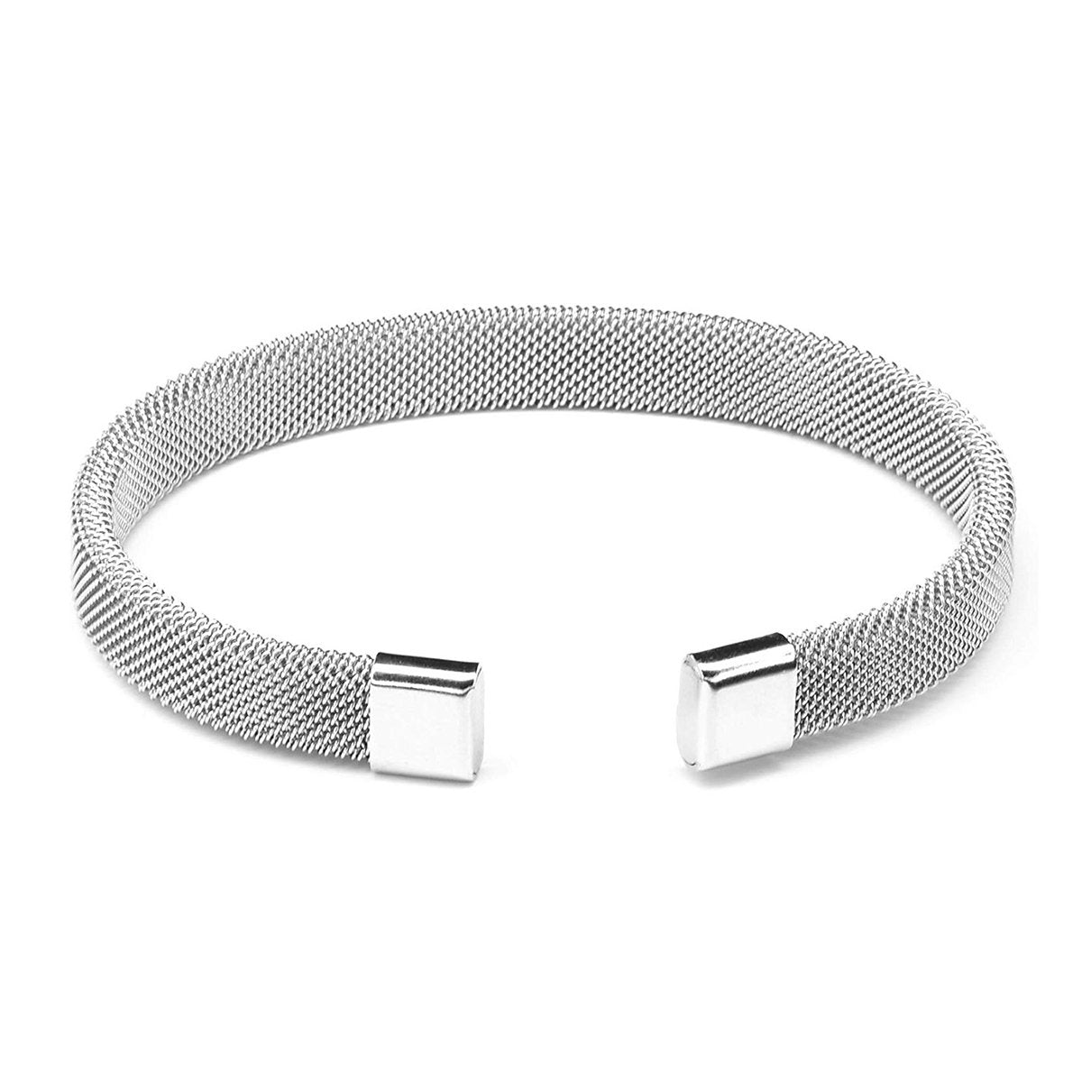 Slim Mesh Silver Stainless Steel Cuff Kada Bangle Bracelet For Men