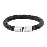 Braided Rope Black Stainless Steel Cuff Kada Bangle Bracelet Men