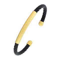 Slim Black Gold Stainless Steel Cuff Kada Bangle Bracelet Men