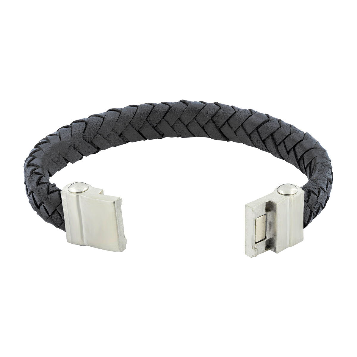 Braided Handmade Leather Black Stainless Steel Wrist Band Bracelet