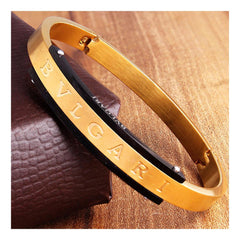 Designer 18K Gold Black Stainless Steel Kada Bangle Bracelet Men