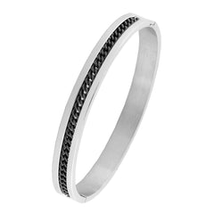 Designer Curb Black Silver Stainless Steel Kada Bangle Bracelet Men