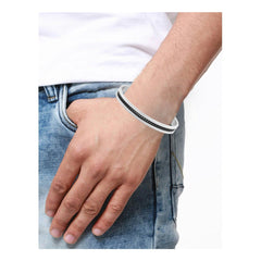 Designer Curb Black Silver Stainless Steel Kada Bangle Bracelet Men