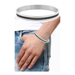 Designer Curb Black Silver Stainless Steel Kada Bangle Bracelet Men