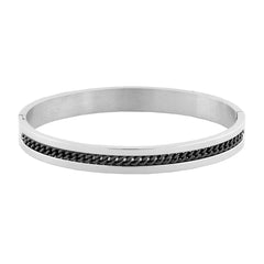 Designer Curb Black Silver Stainless Steel Kada Bangle Bracelet Men