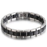 Black Ceramic Silver 316L Stainless Steel Magnetic Bracelet For Men