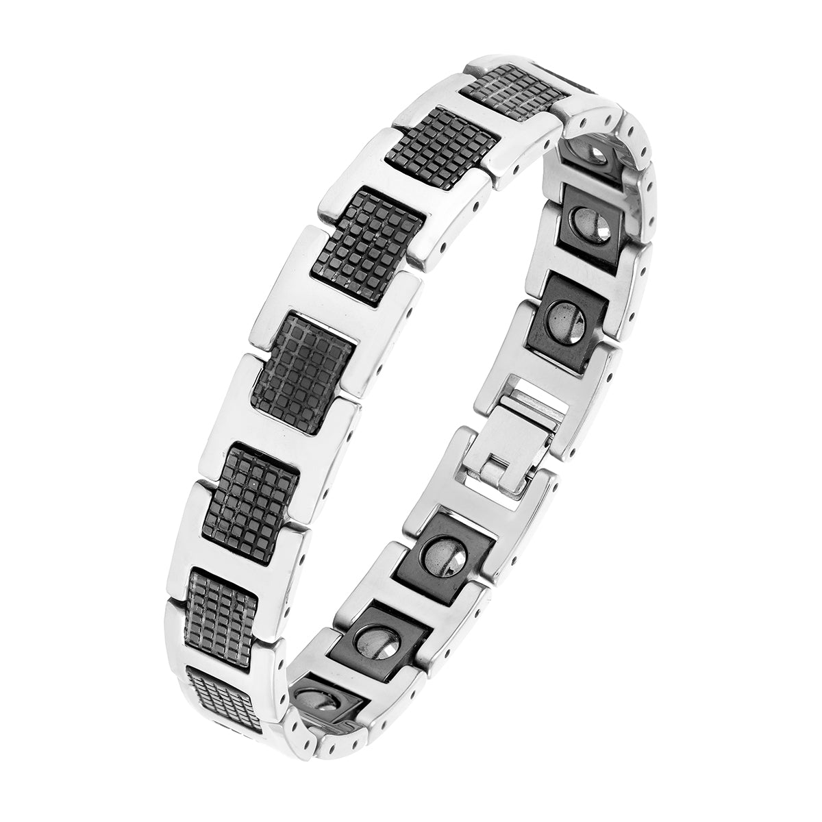 Black Ceramic Silver 316L Stainless Steel Magnetic Bracelet For Men
