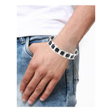 Black Fibre Links Silver 316L Surgical Stainless Steel Bracelet Men