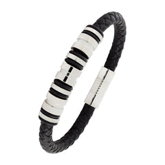 High Quality Braided Leather 316L Stainless Steel Wrist Band Bracelet