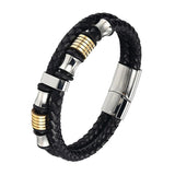 Braided Leather 316L Stainless Steel Wrist Band Bracelet Men